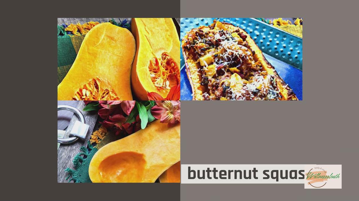 'Video thumbnail for Apple and Sausage-Stuffed Butternut Squash'
