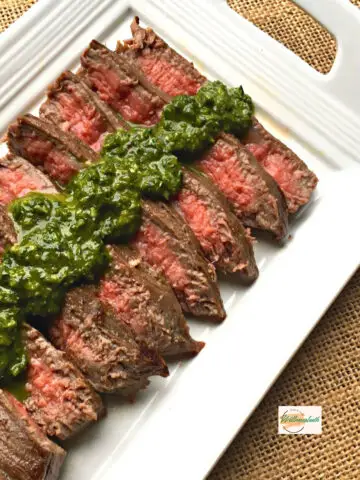 Marinated flank steak with Chimichurri Sauce