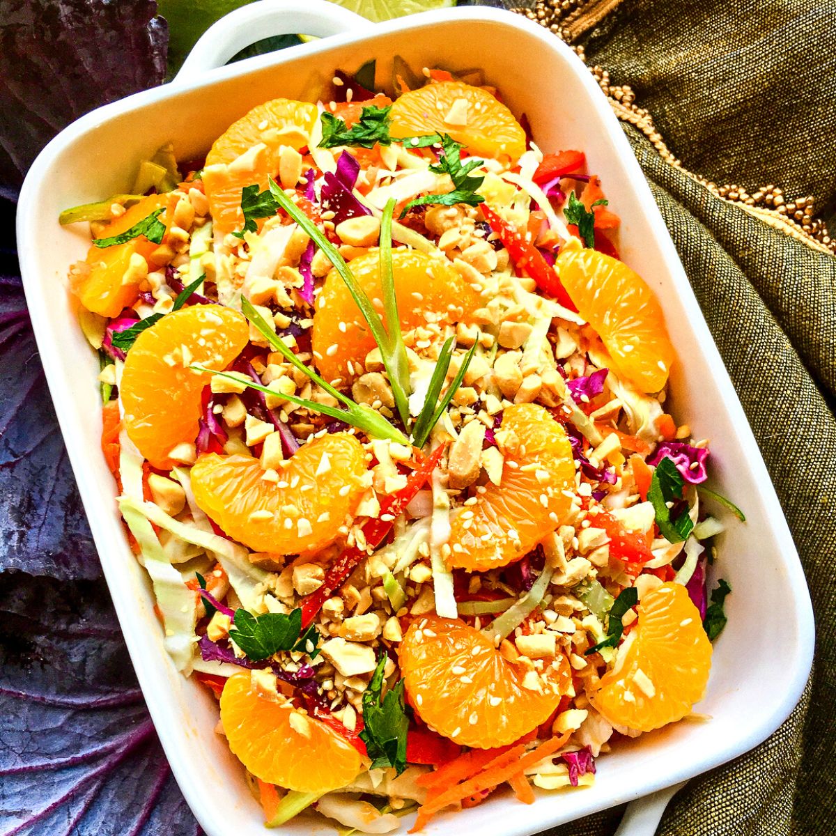 ASIAN CABBAGE SALAD WITH WARM SPICY PEANUT DRESSING
