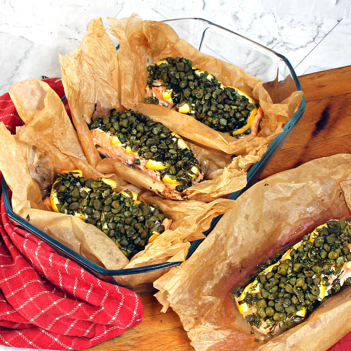 BAKED SALMON EN PAPILOTTE WITH CAPERS