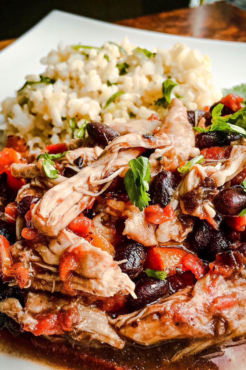 Slow cooked shredded chicken on a plate
