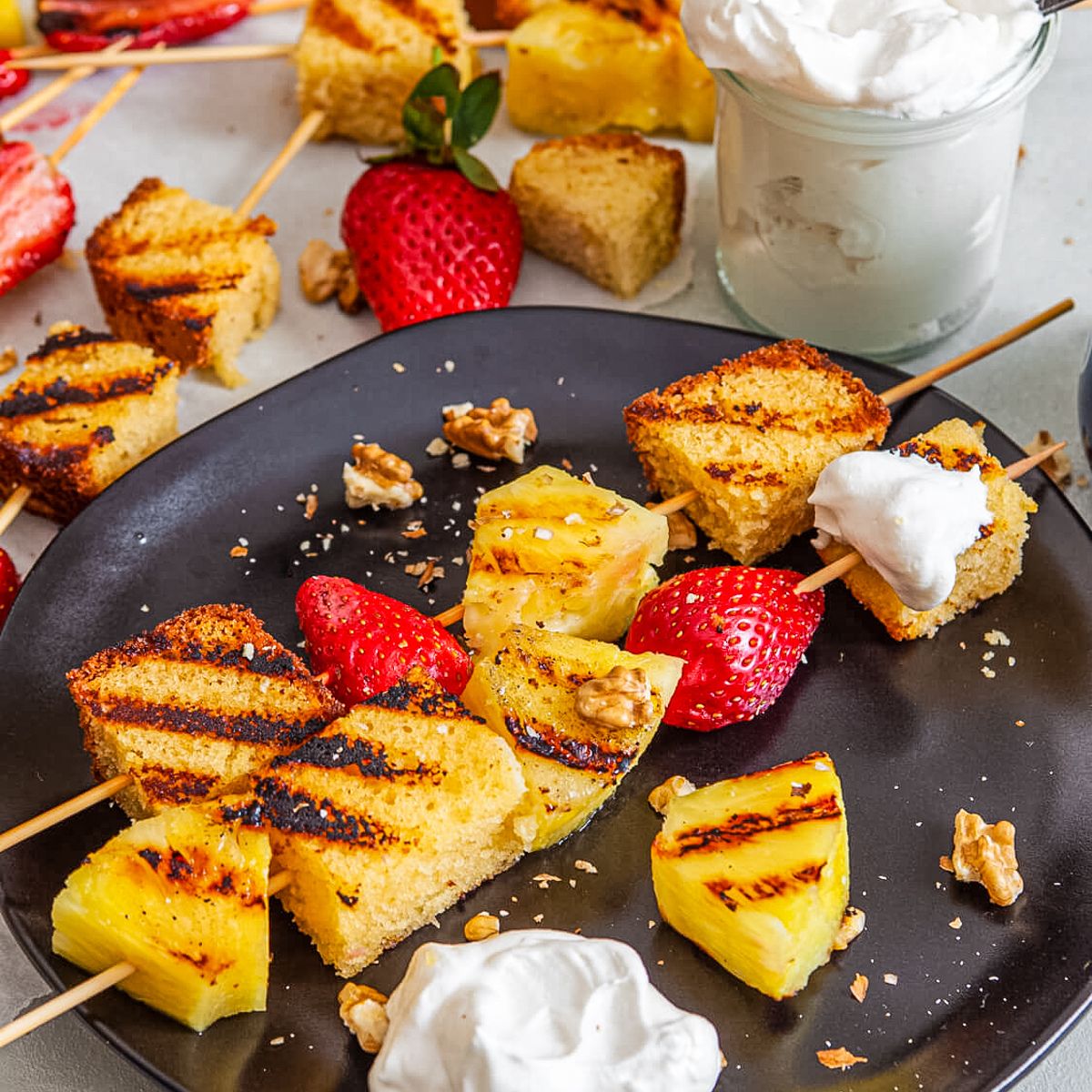 Grilled Pound Cake, Pineapple & Strawberry Skewers