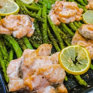 Roasted Salmon & Asparagus with Dill Sauce