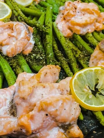 Roasted Salmon & Asparagus with Dill Sauce