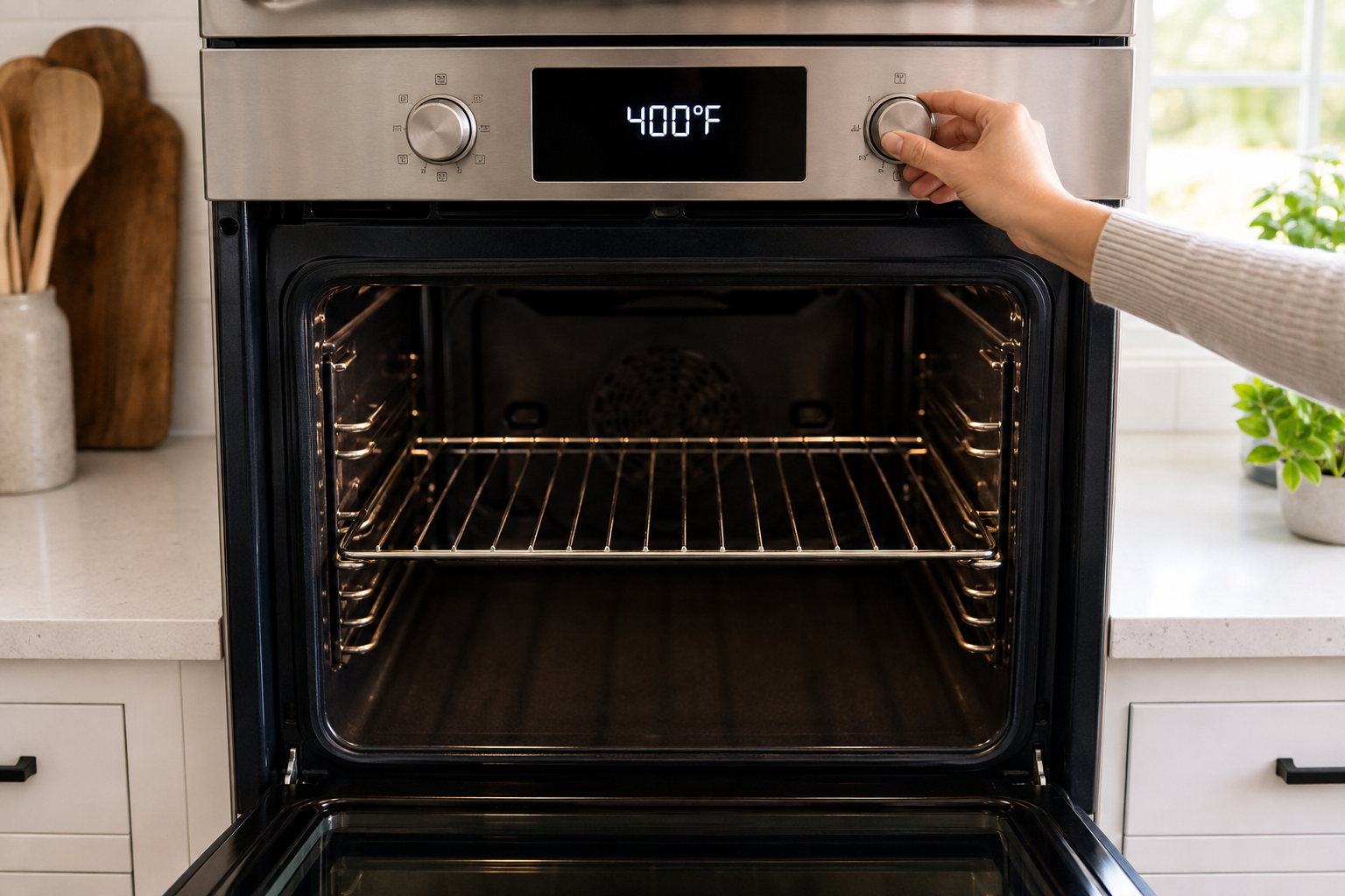 Oven preheating to 400°F with the rack positioned in the center
