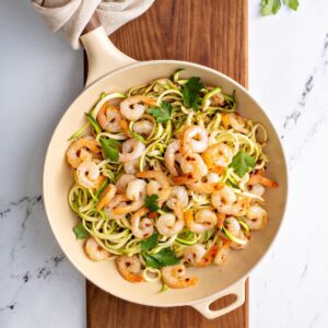 Shrimp and Zucchini Noodles Pasta with Parmesan.