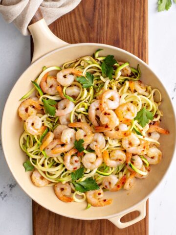Shrimp and Zucchini Noodles Pasta with Parmesan.