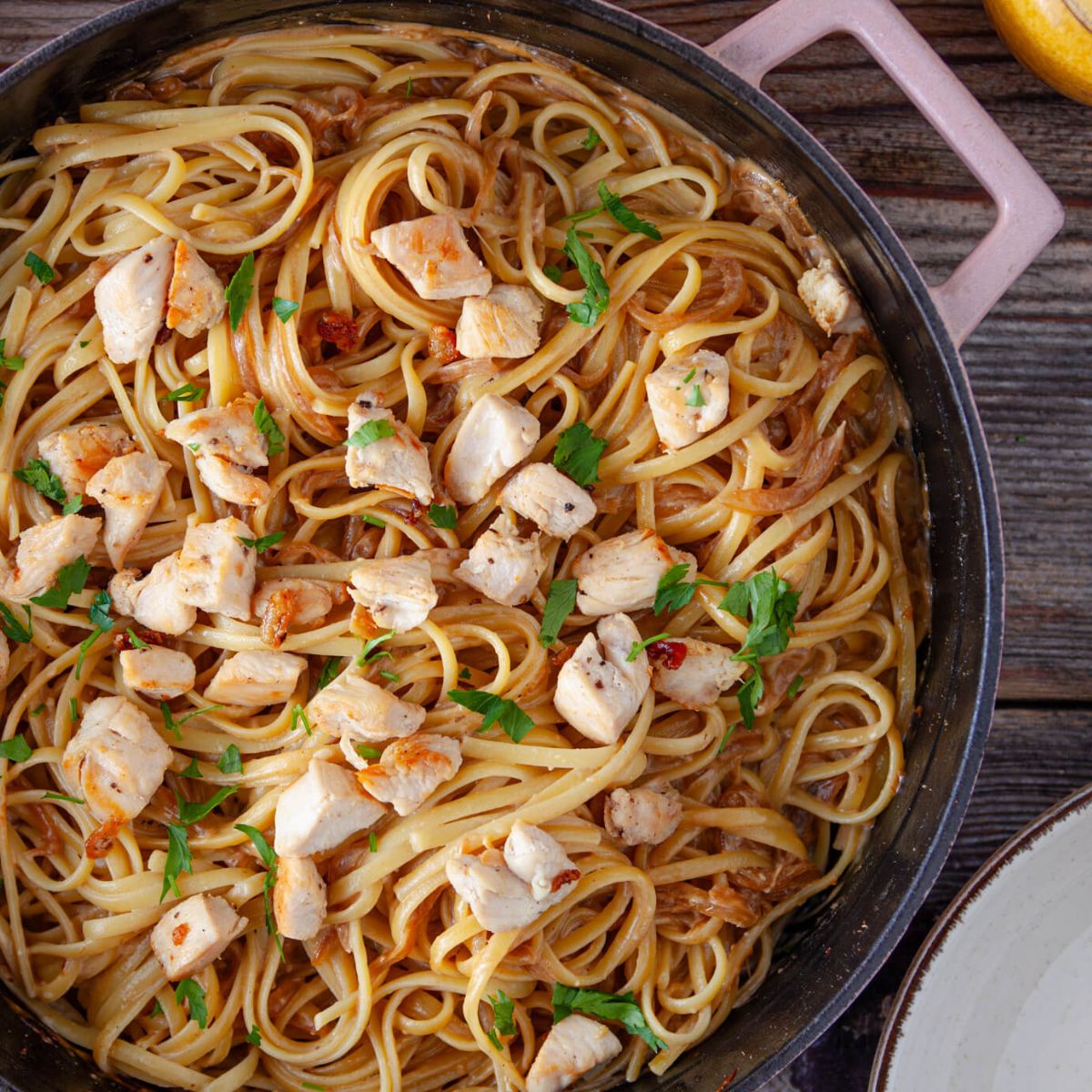 Caramelized Onion and Chicken Linguine