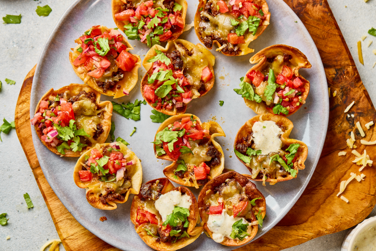 Close-up of crispy Taco Ranch Bites with seasoned beef and melted cheese.