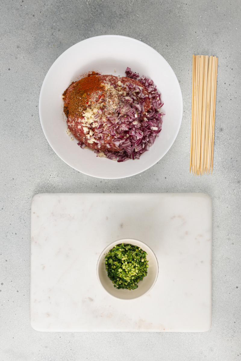 Fully seasoned kofte mixture evenly combined before shaping.