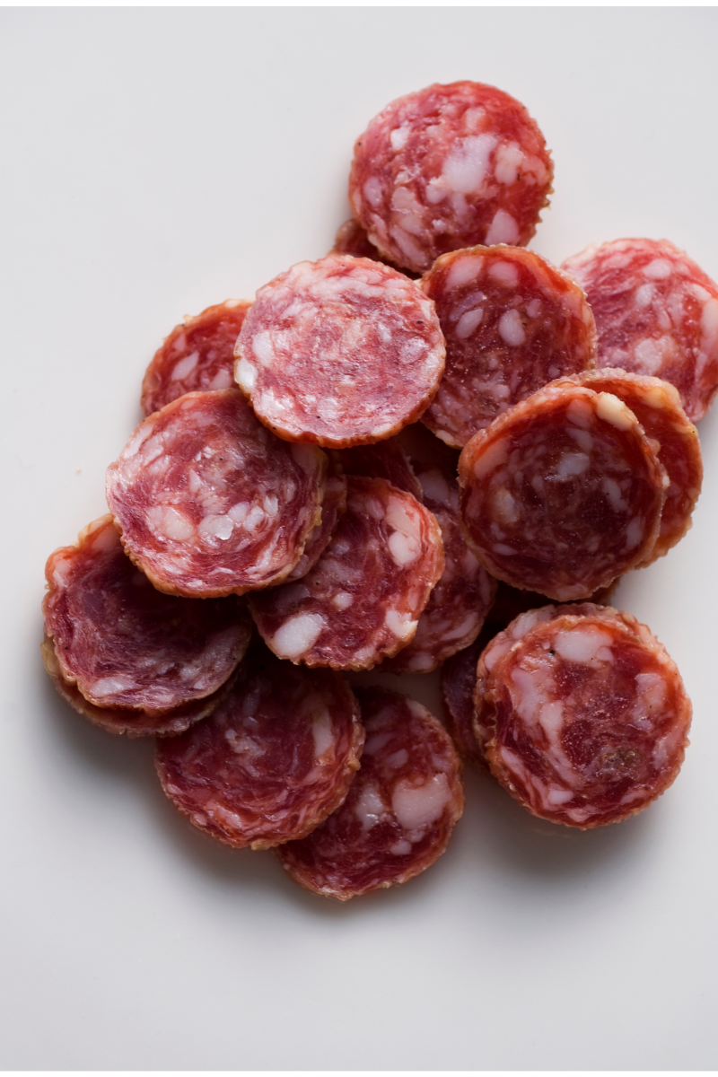 Diced Salami on the counter top
