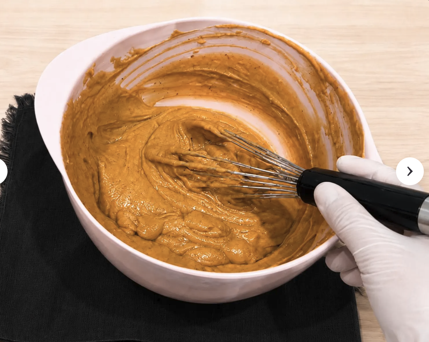 Pumpkin puree and yogurt whisked into pumpkin cake batter until smooth.


