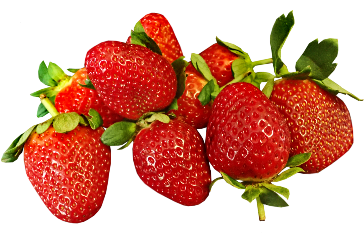 Fresh strawberries, thick Greek yogurt, honey, vanilla, and chocolate for making strawberry yogurt clusters.