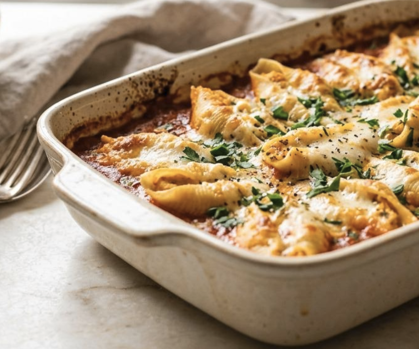 Creamy pumpkin ricotta stuffed shells ready to serve