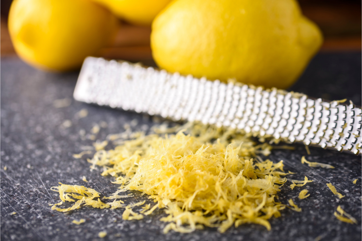 Fresh lemon zest for Greek yogurt lemon blueberry pancake bites
