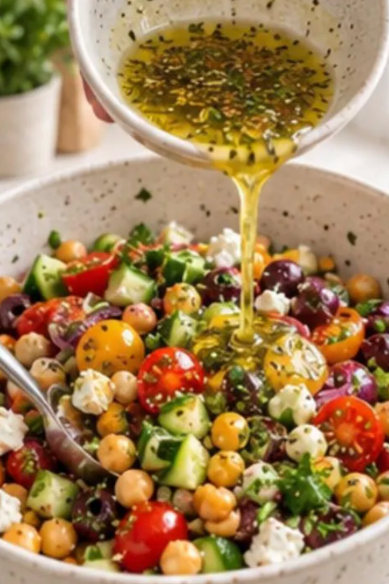 Mediterranean chickpea and vegetable filling tossed with fresh lemon oregano dressing.