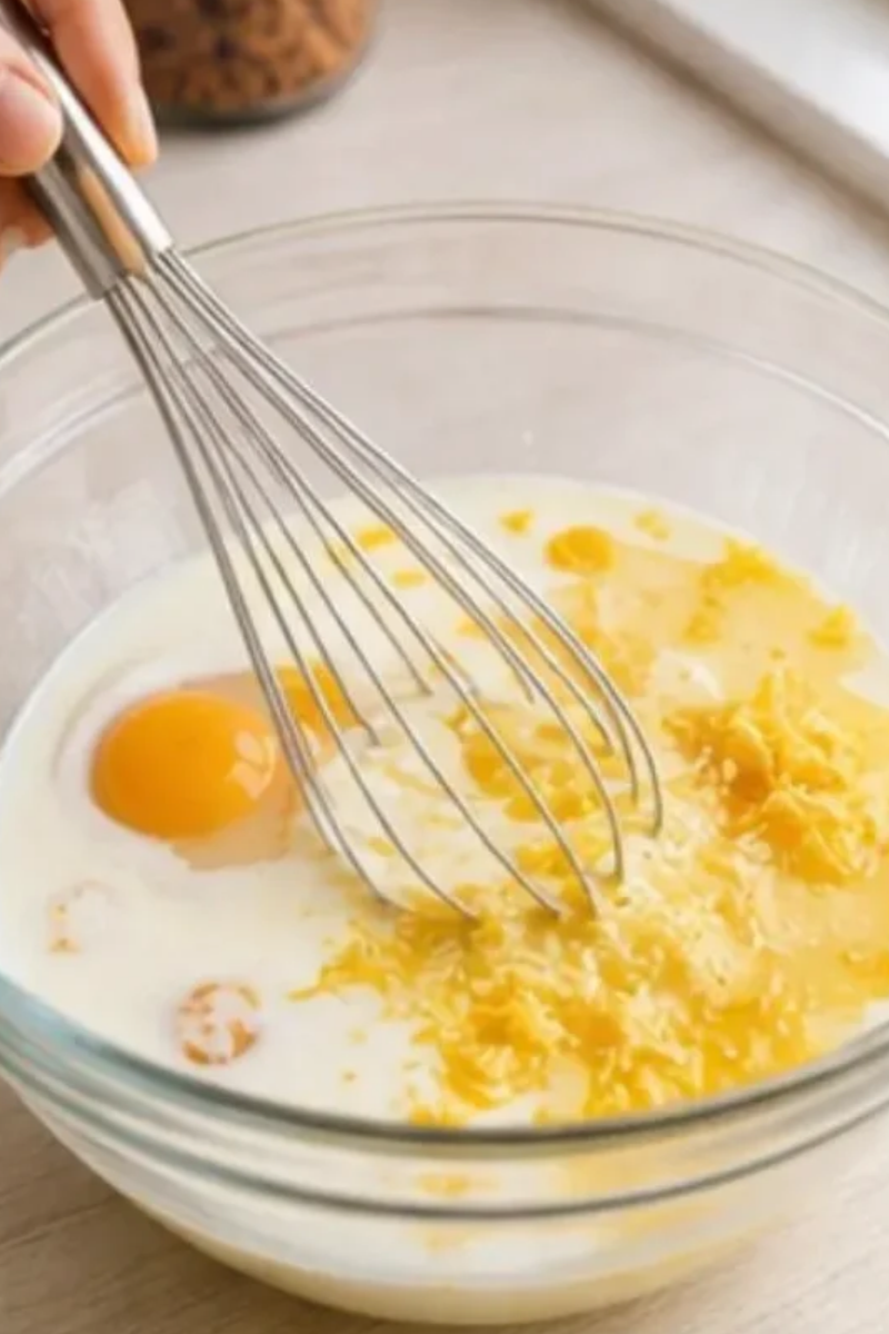 Egg, Greek yogurt, milk, lemon and vanilla mixed for blueberry pancake bites
