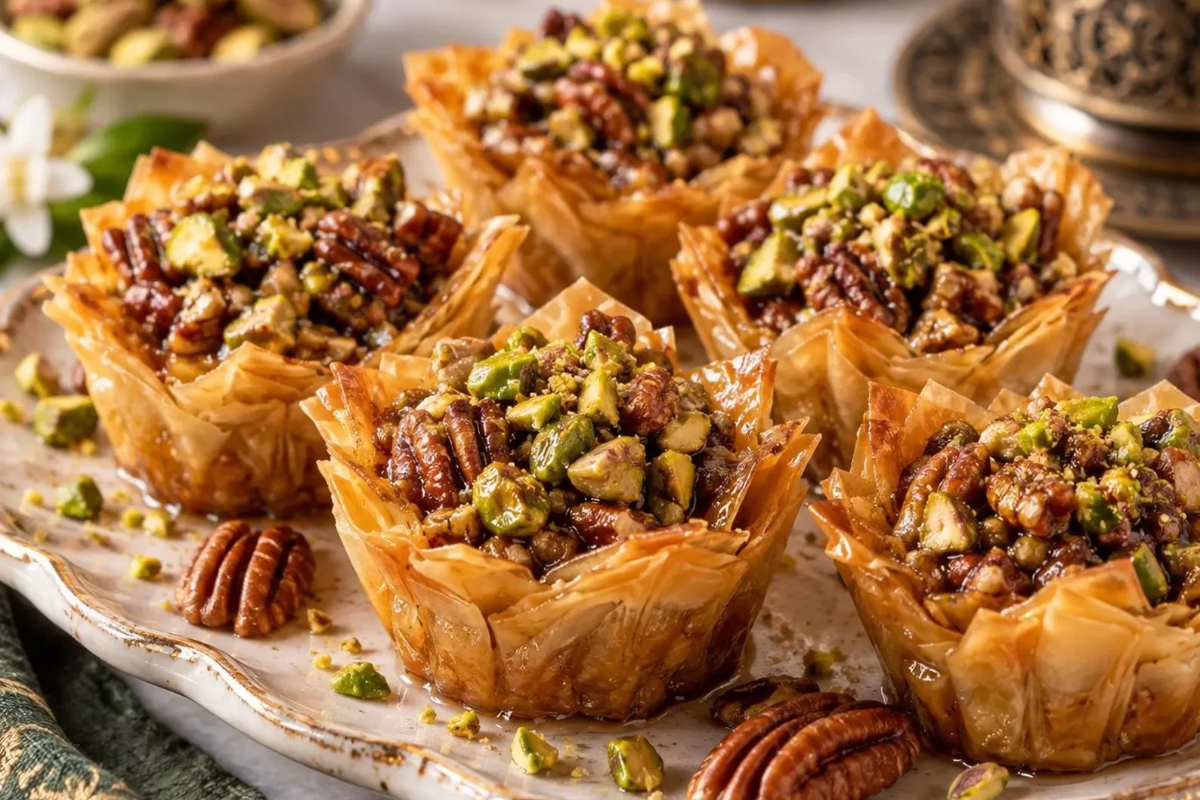 Finely chopped pecans and pistachios prepared for homemade baklava cups